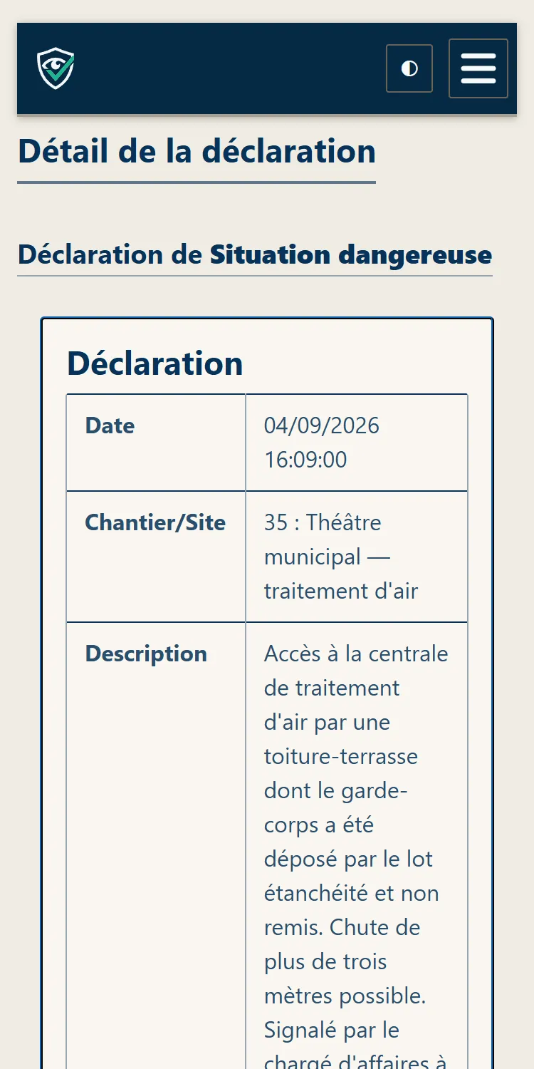 La page publique sur téléphone, telle qu’on la voit en scannant