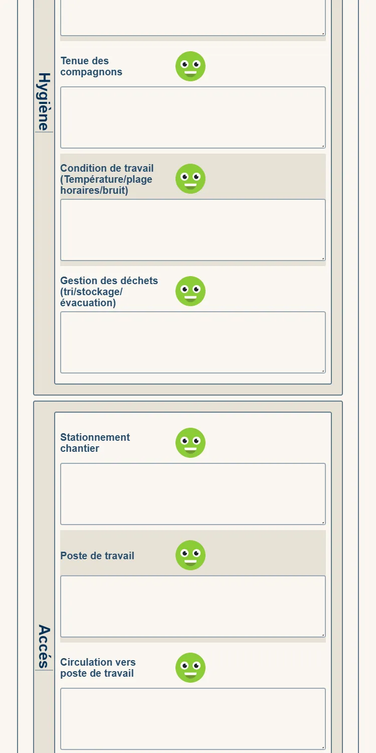 La grille sur téléphone : une rubrique, ses trois cotations, le commentaire, la photo