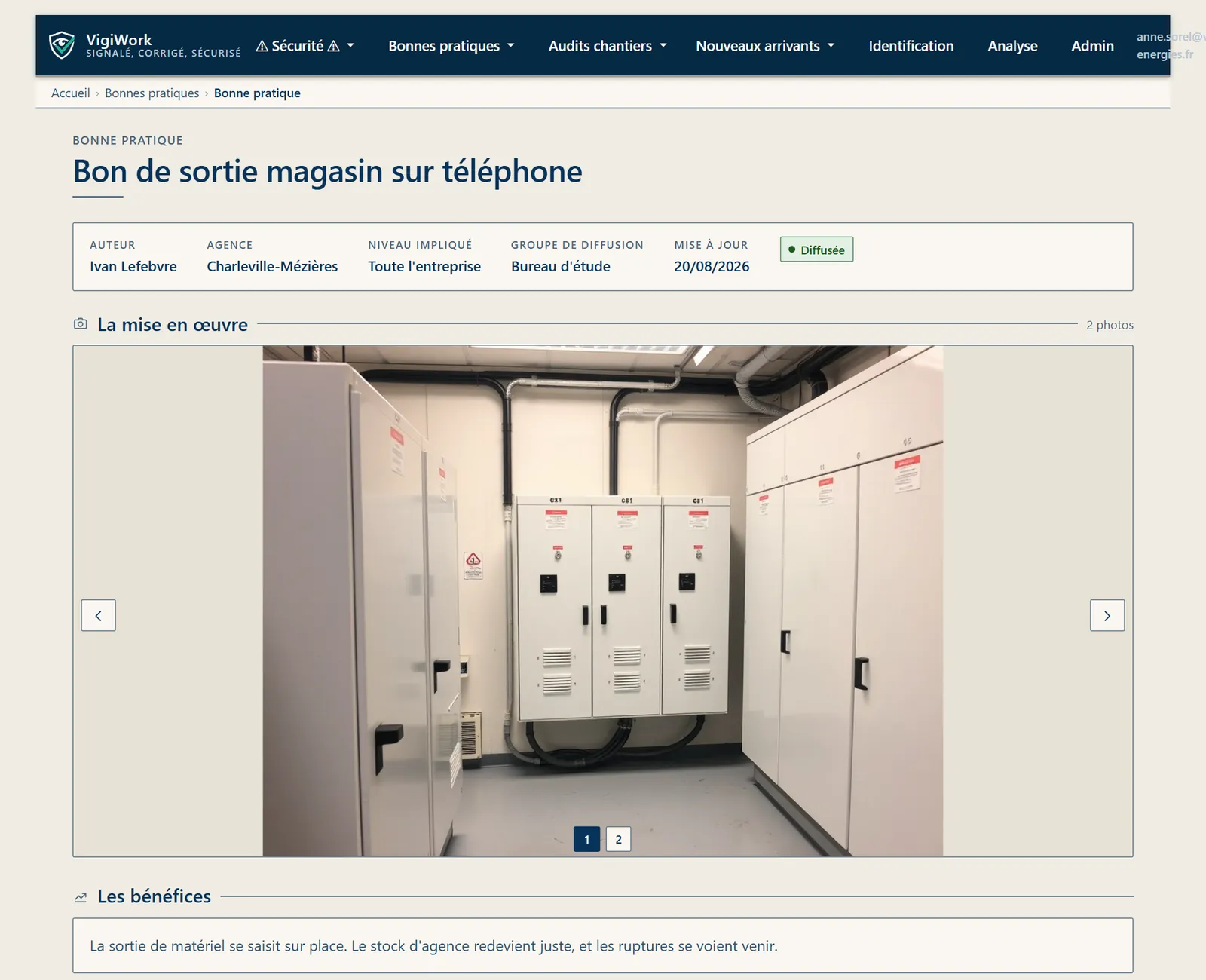 Une bonne pratique : le titre, le bénéfice, les photos, le groupe de diffusion