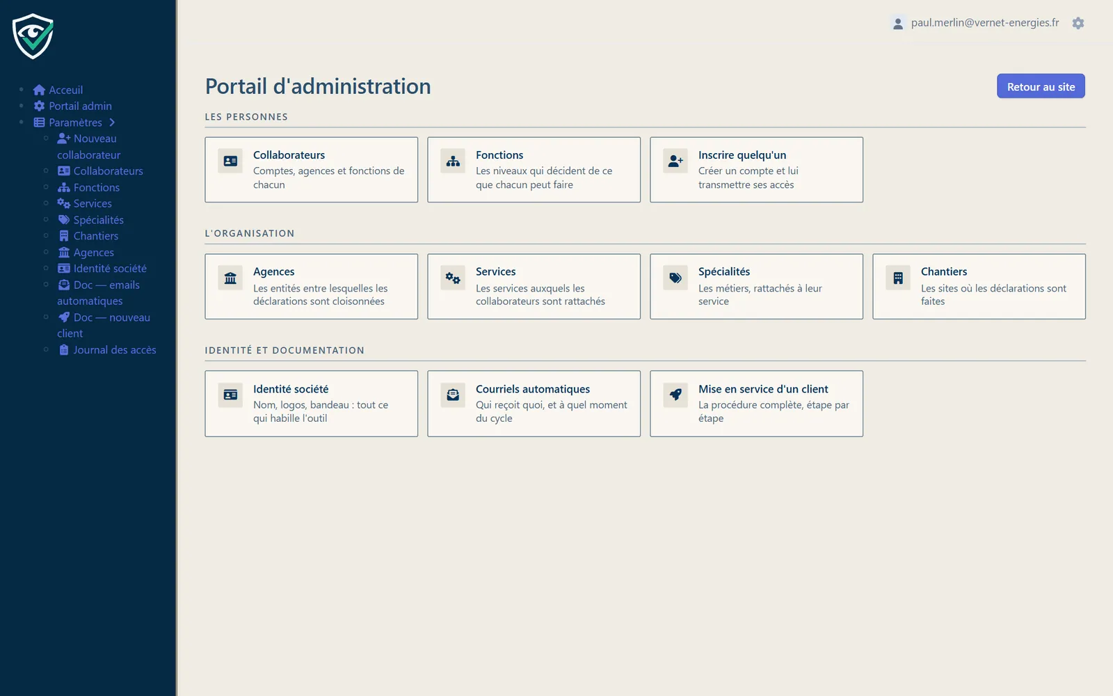 Le portail d'administration : les personnes, l'organisation, l'identité, les outils